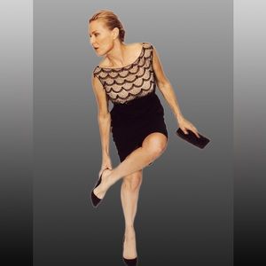 Glam Vintage Black and Nude Beaded Cocktail Dress